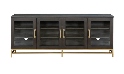 Lindon Console TV Stand by Unique Piece Furniture dark wood with glass doors brass handles on Tampa Home & Garden Store