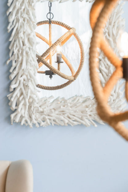 3-Light Farmhouse Rope Chandelier beige-brown rope with adjustable chain by HouseOfZazla on Tampa Home & Garden Store