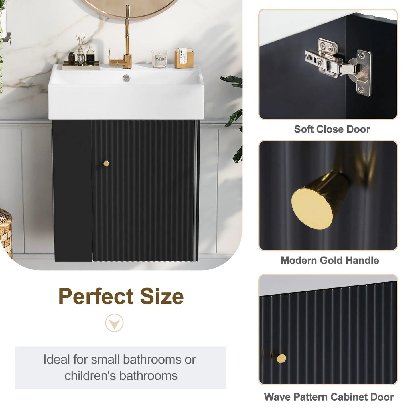 Compact Modern Floating Vanity with Ceramic Basin
