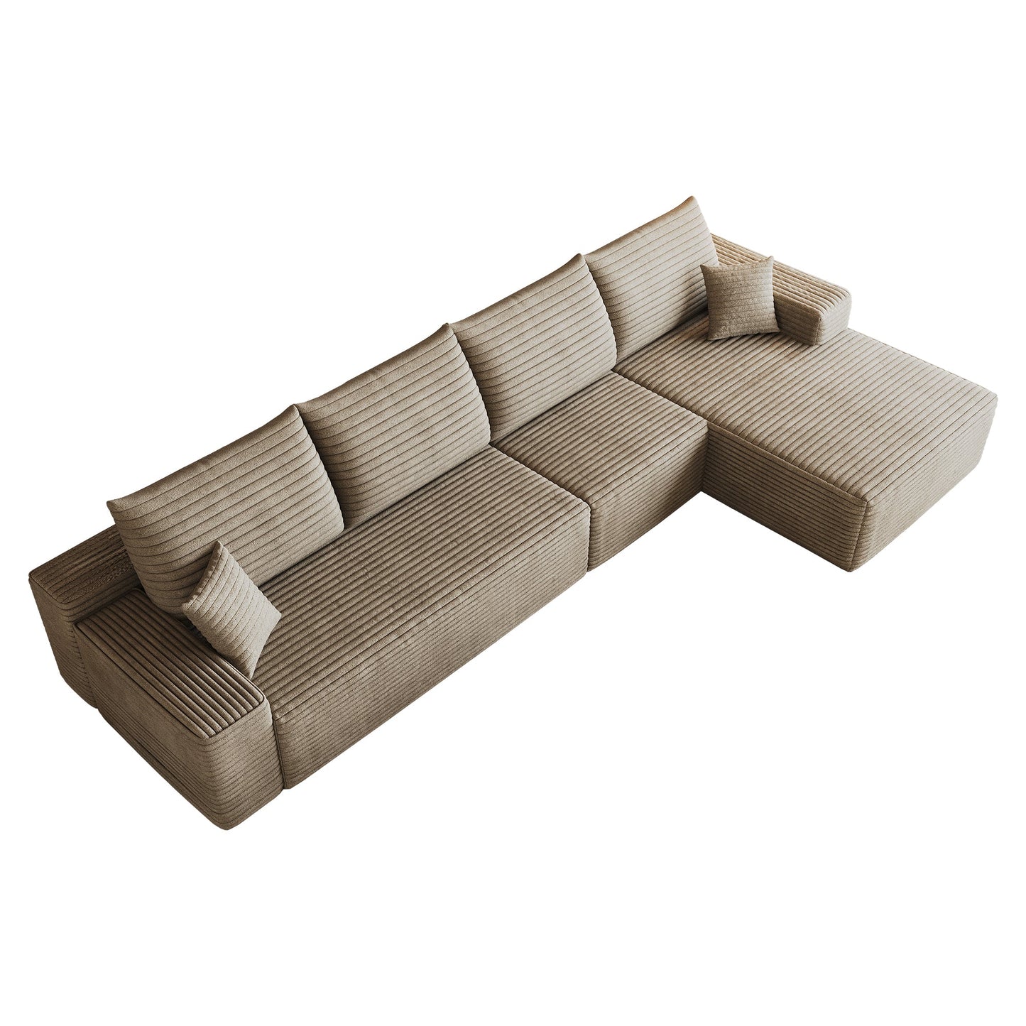 134" Cloud Sectional Couch with L-Shaped Chaise, beige corduroy upholstery, HouseOfZazla sofa on Tampa Home & Garden Store
