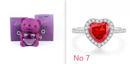 Eternal Rose Teddy Bear Gift Box with Necklace; teddy holding a rose, heart red gemstone ring on Tampa Home & Garden Store