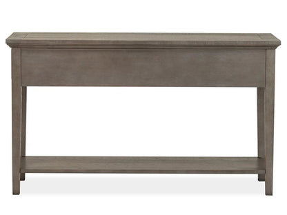 Paxton Place rectangular sofa table in dovetail gray wood finish with lower shelf on Tampa Home & Garden Store