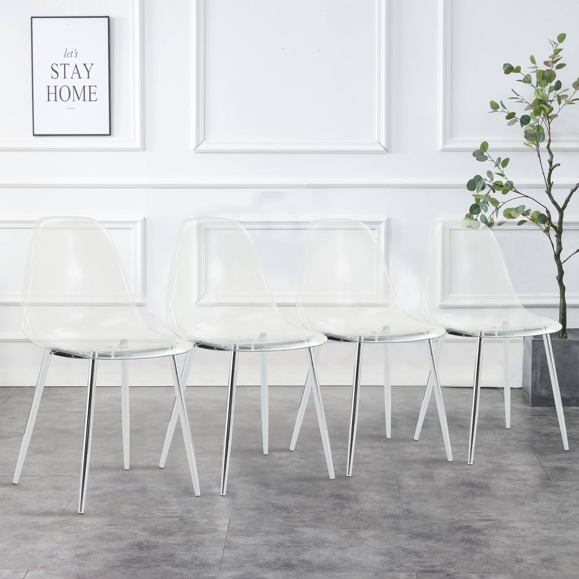 Modern Minimalist Transparent Dining Chair - 6-Piece Set, clear acrylic seats with metal legs on Tampa Home & Garden Store