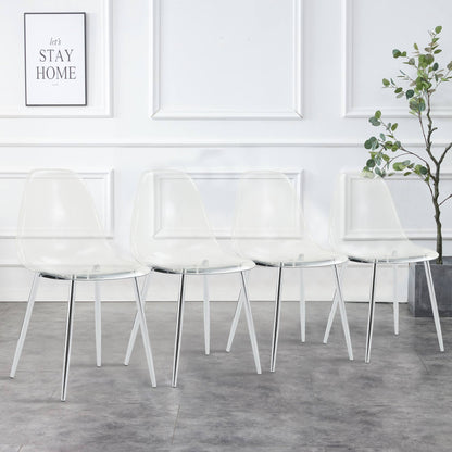 Modern Minimalist Transparent Dining Chair - 6-Piece Set, clear acrylic seats with metal legs on Tampa Home & Garden Store