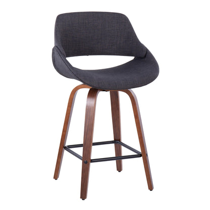 Fabrico mid-century modern counter stool set of 2 dark gray fabric seat with wooden legs on Tampa Home & Garden Store