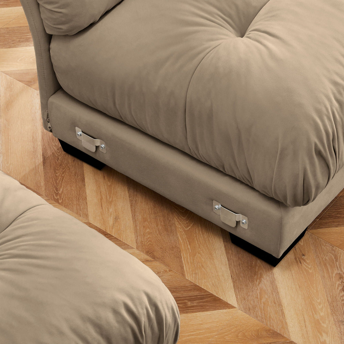 HouseOfZazla Modern Sectional Sofa With Ottoman 2-piece beige fabric set with metal legs on Tampa Home & Garden Store