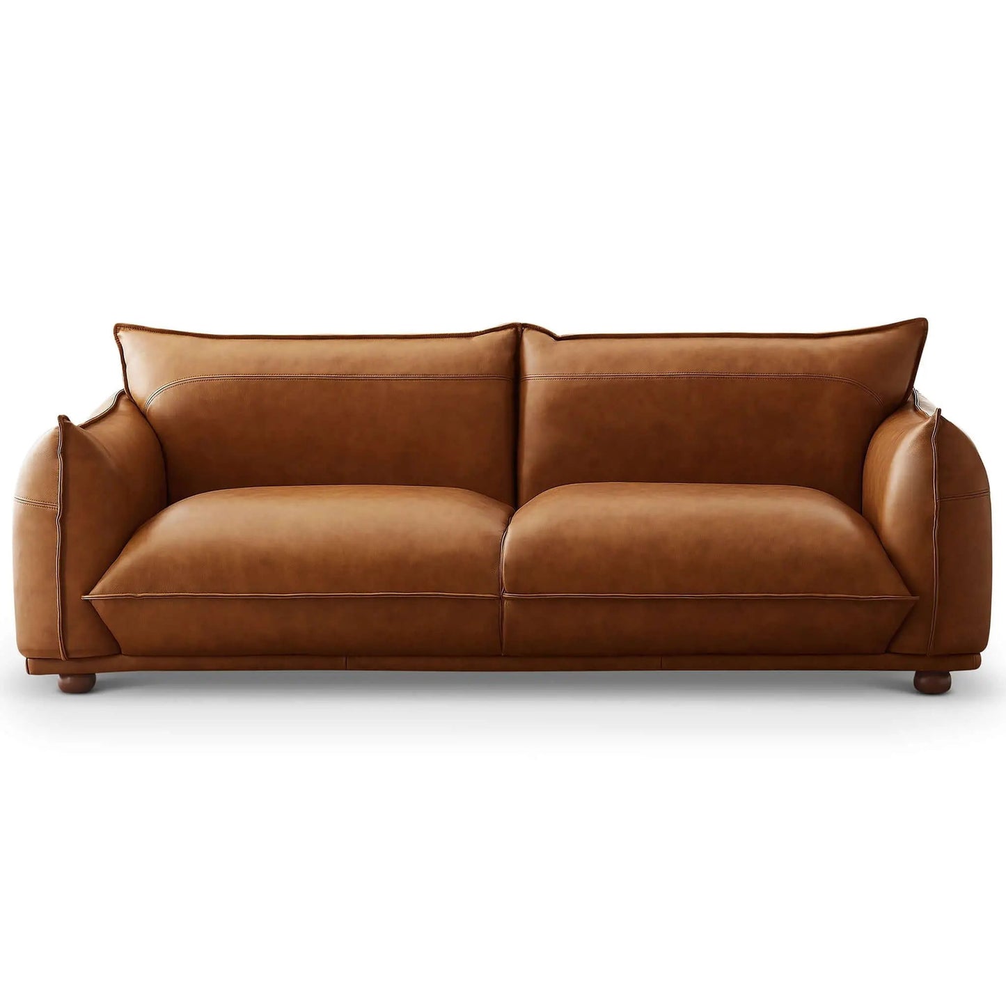 Emma Mid-Century Modern Luxury Sofa tan leather with stitching by Unique Piece Furniture on Tampa Home & Garden Store