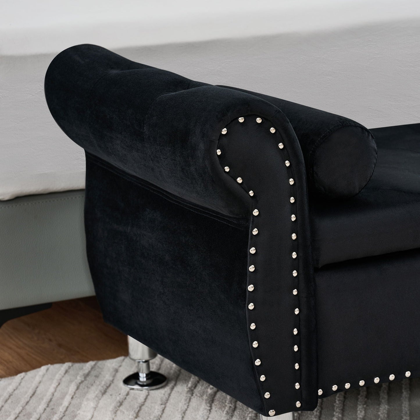 Storage bench black velvet with crystal button studs and 1 pillow by HouseOfZazla on Tampa Home & Garden Store