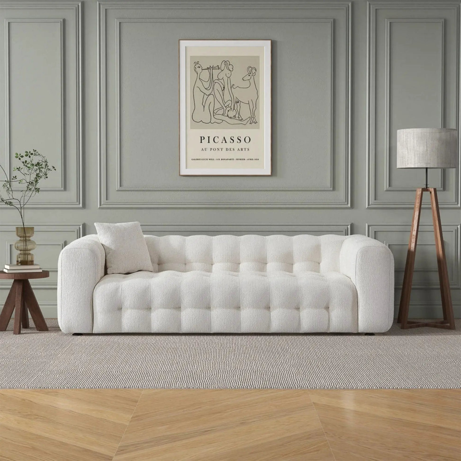 Eden Modern Tufted Chesterfield Sofa, ivory tufted fabric by Unique Piece, stationary sofa on Tampa Home & Garden Store