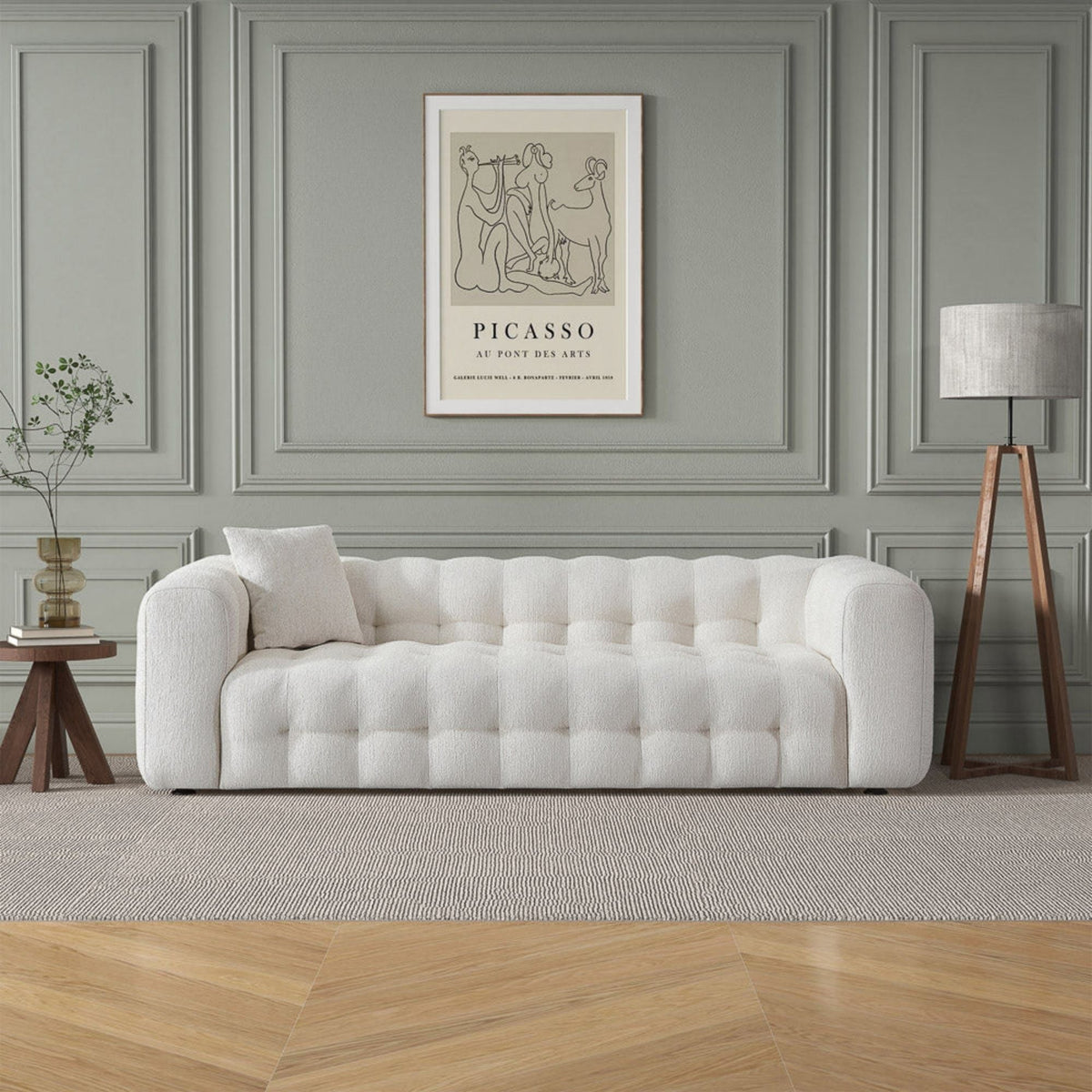 Eden - Modern Tufted Chesterfield Sofa cream fabric upholstery living room style on Tampa Home & Garden Store