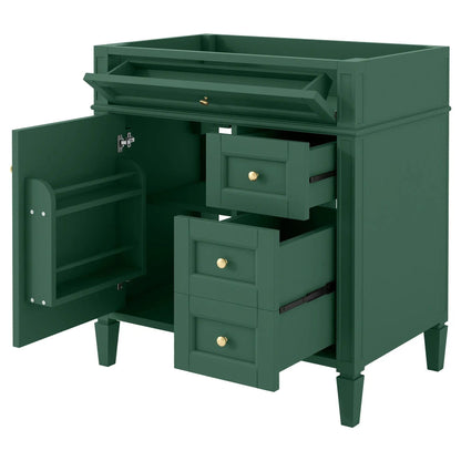 Green bathroom vanity with 2 drawers and a tip-out drawer, storage cabinet on Tampa Home & Garden Store