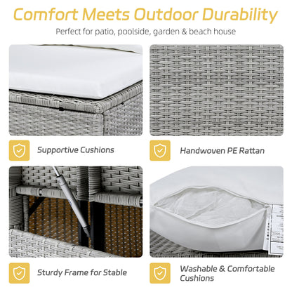 Tomax 5-Piece Outdoor Rattan Sofa Set in gray PE wicker with white cushions HouseOfZazla on Tampa Home & Garden Store