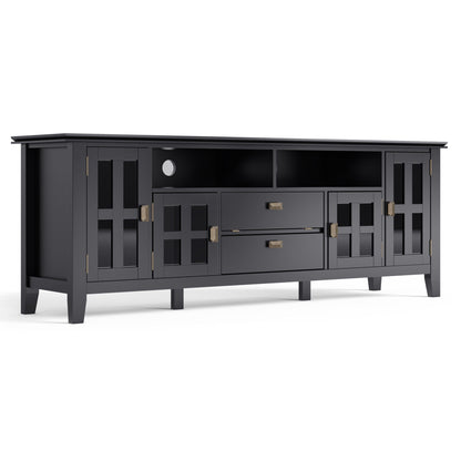 Artisan solid wood TV stand with flip drawer in black, brass hardware HouseOfZazla on Tampa Home & Garden Store