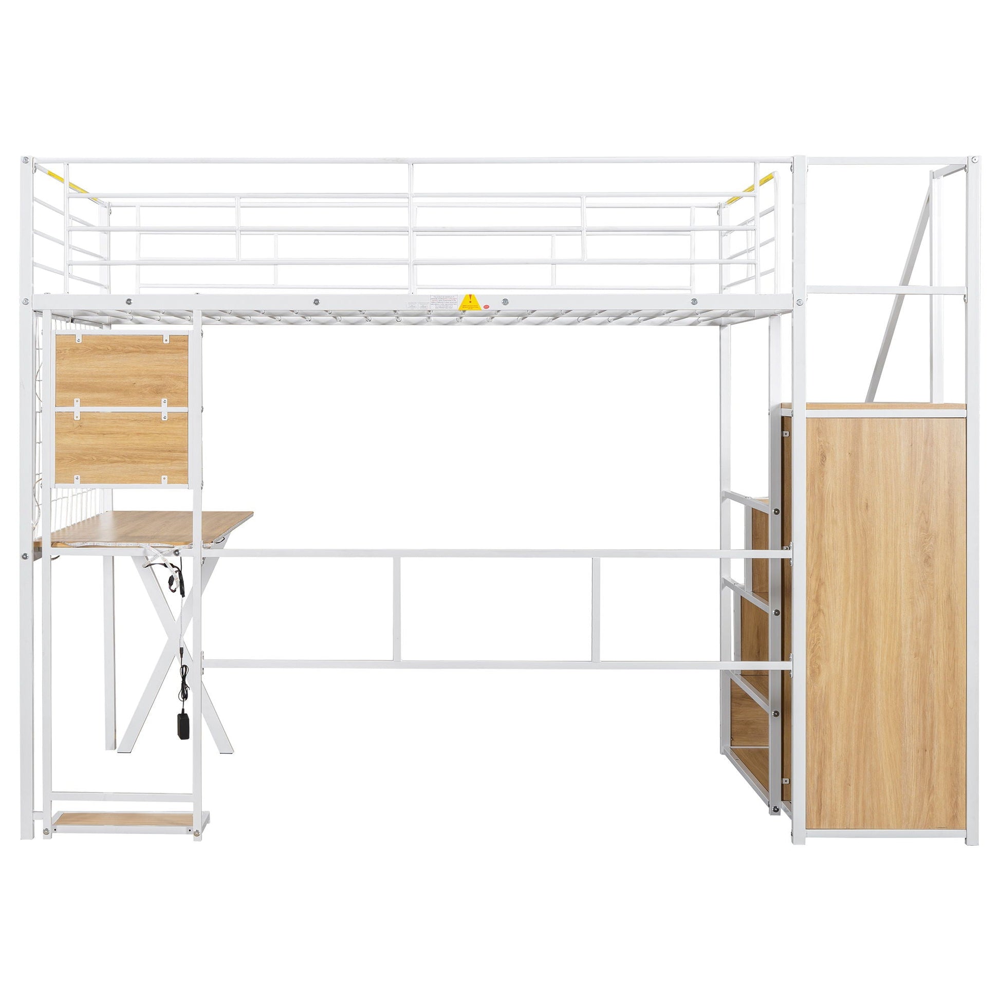 Loft Bed With Built In Work Station white metal frame with wood desk and wardrobe cabinet on Tampa Home & Garden Store