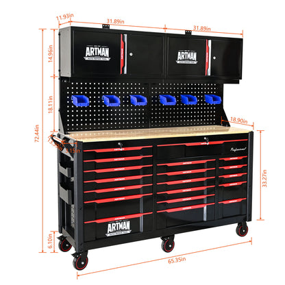 Wall mounted double-door cabinet with tool rack and hooks, black/red stainless steel, ARTMAN on Tampa Home & Garden Store