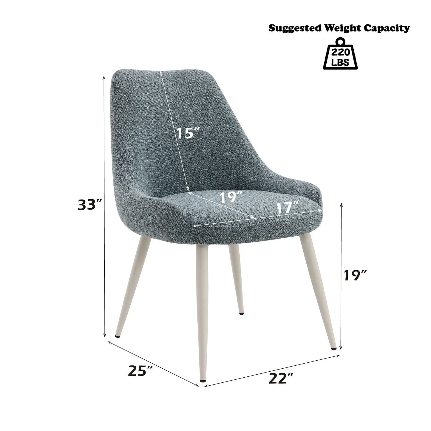 Table Side Chair with Blue Boucle Upholstery