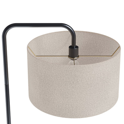 Puck Contemporary Floor Lamp beige linen shade, black curved frame, gold trim HouseOfZazla on Tampa Home & Garden Store