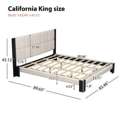 Boucle Cal King Bed Frame with a Cube Headboard