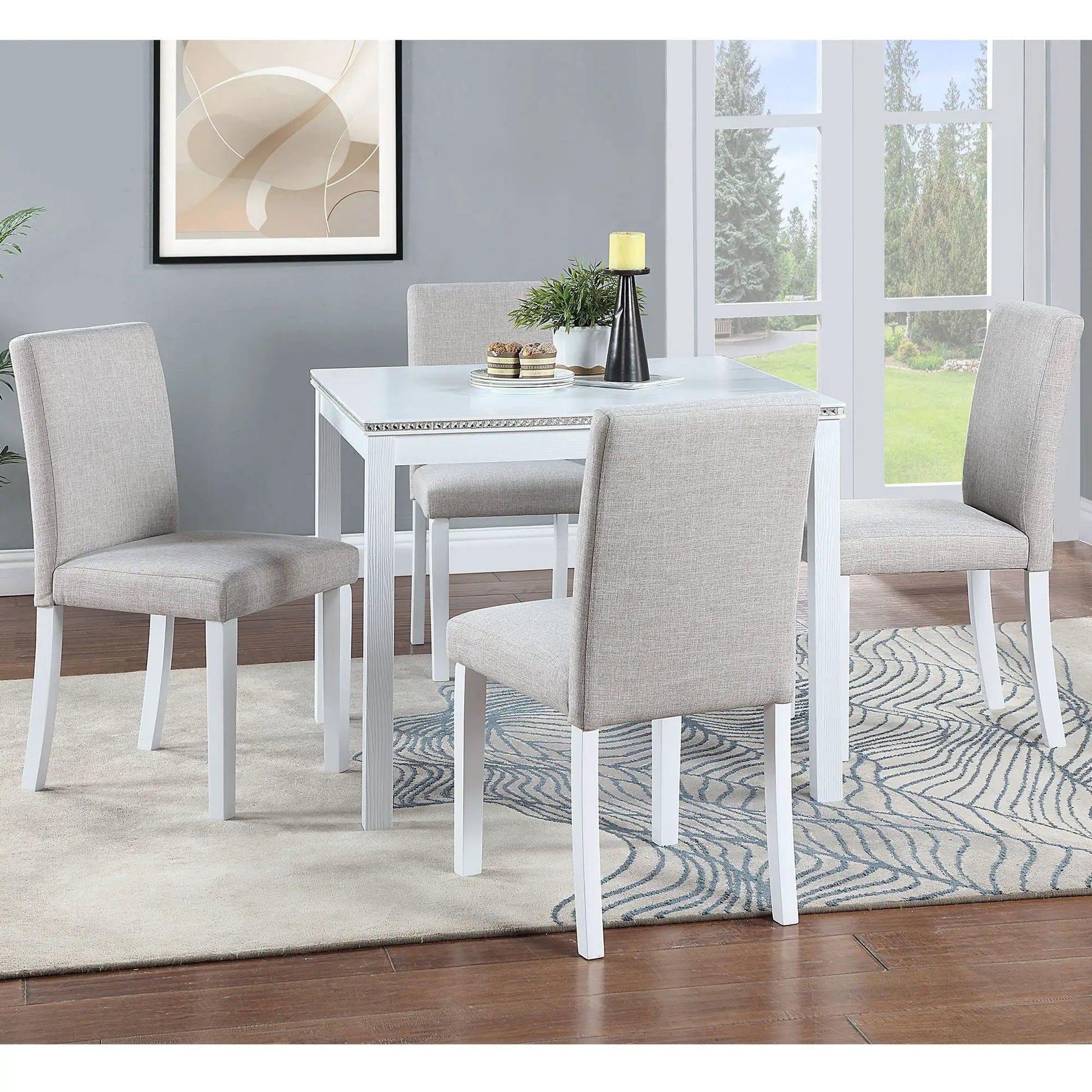 Dining table set with crystal trim and upholstered chairs, 5-piece by Unique Piece Furniture on Tampa Home & Garden Store