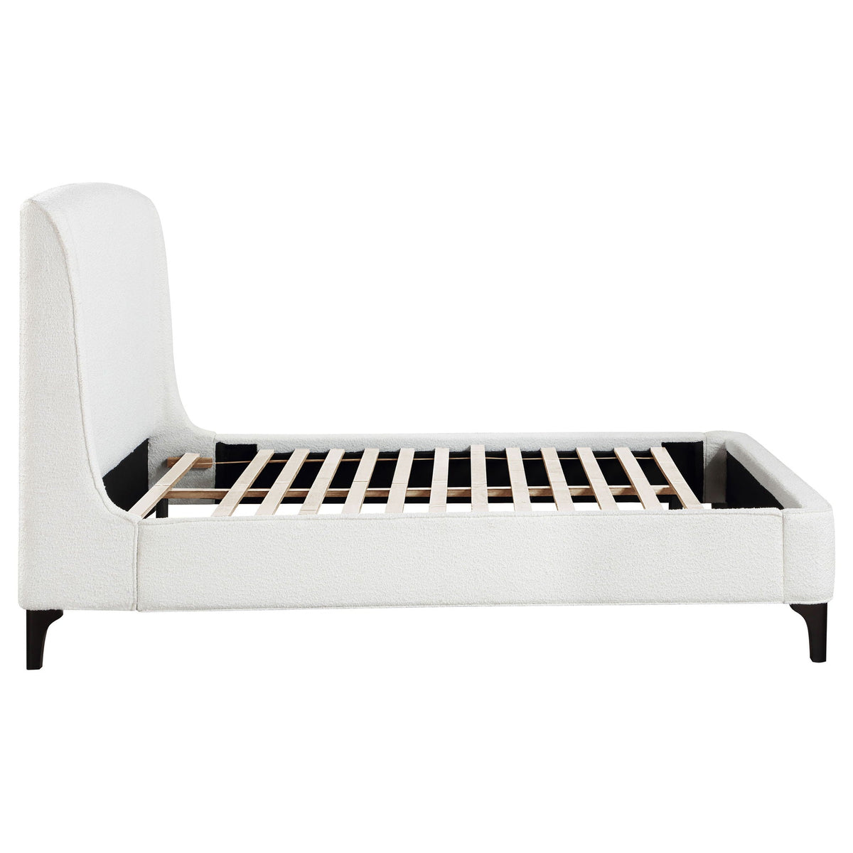 Theodore Wingback Bed upholstered in cream fabric with slatted wooden foundation by HouseOfZazla on Tampa Home & Garden Store