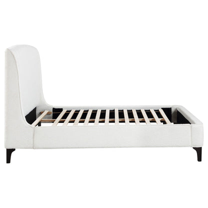 Theodore Wingback Bed upholstered in cream fabric with slatted wooden foundation by HouseOfZazla on Tampa Home & Garden Store