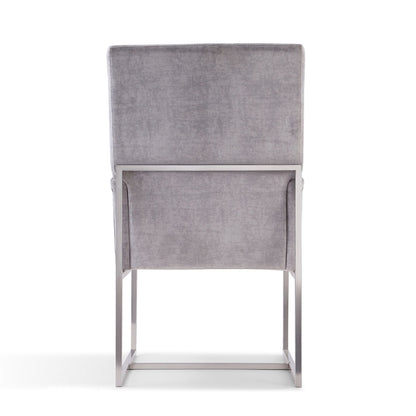 Element Dining Arm Chair gray velvet with brushed metal frame by HouseOfZazla on Tampa Home & Garden Store