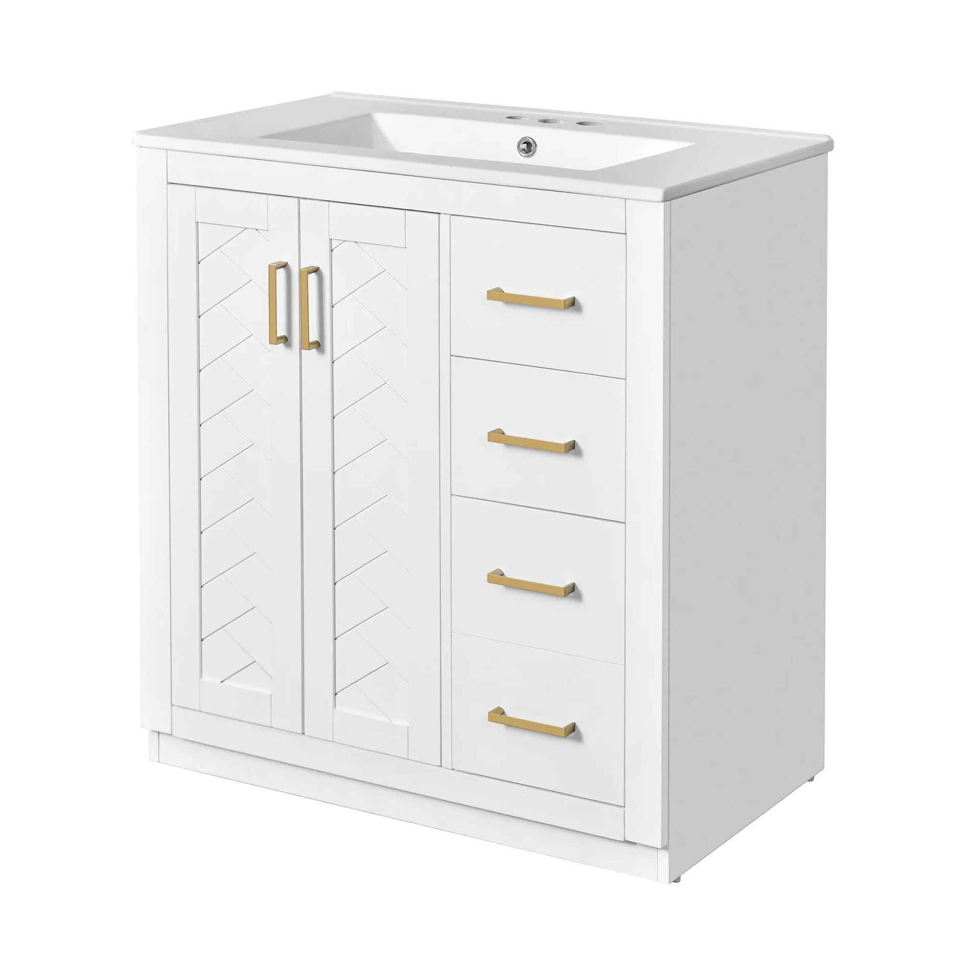 White bathroom vanity with sink, 3-drawer cabinet, gold hardware by Unique Piece Furniture on Tampa Home & Garden Store