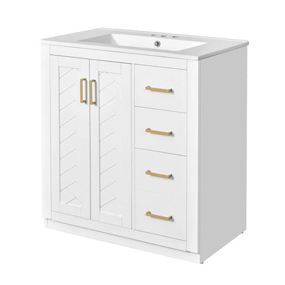 White bathroom vanity with sink, 3-drawer cabinet, gold hardware by Unique Piece Furniture on Tampa Home & Garden Store