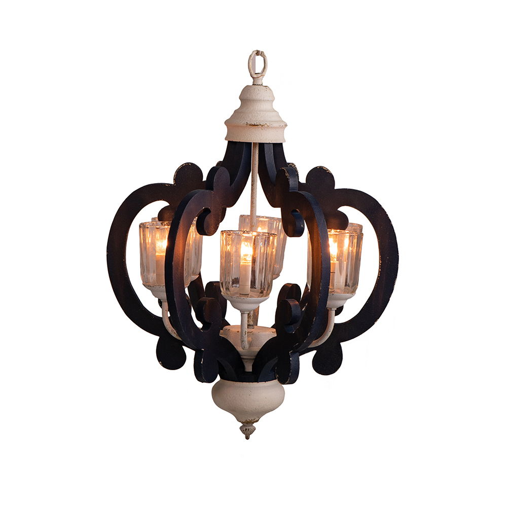 Chandelier 6-light farmhouse pendant with cream finish and black metal frame HouseOfZazla on Tampa Home & Garden Store