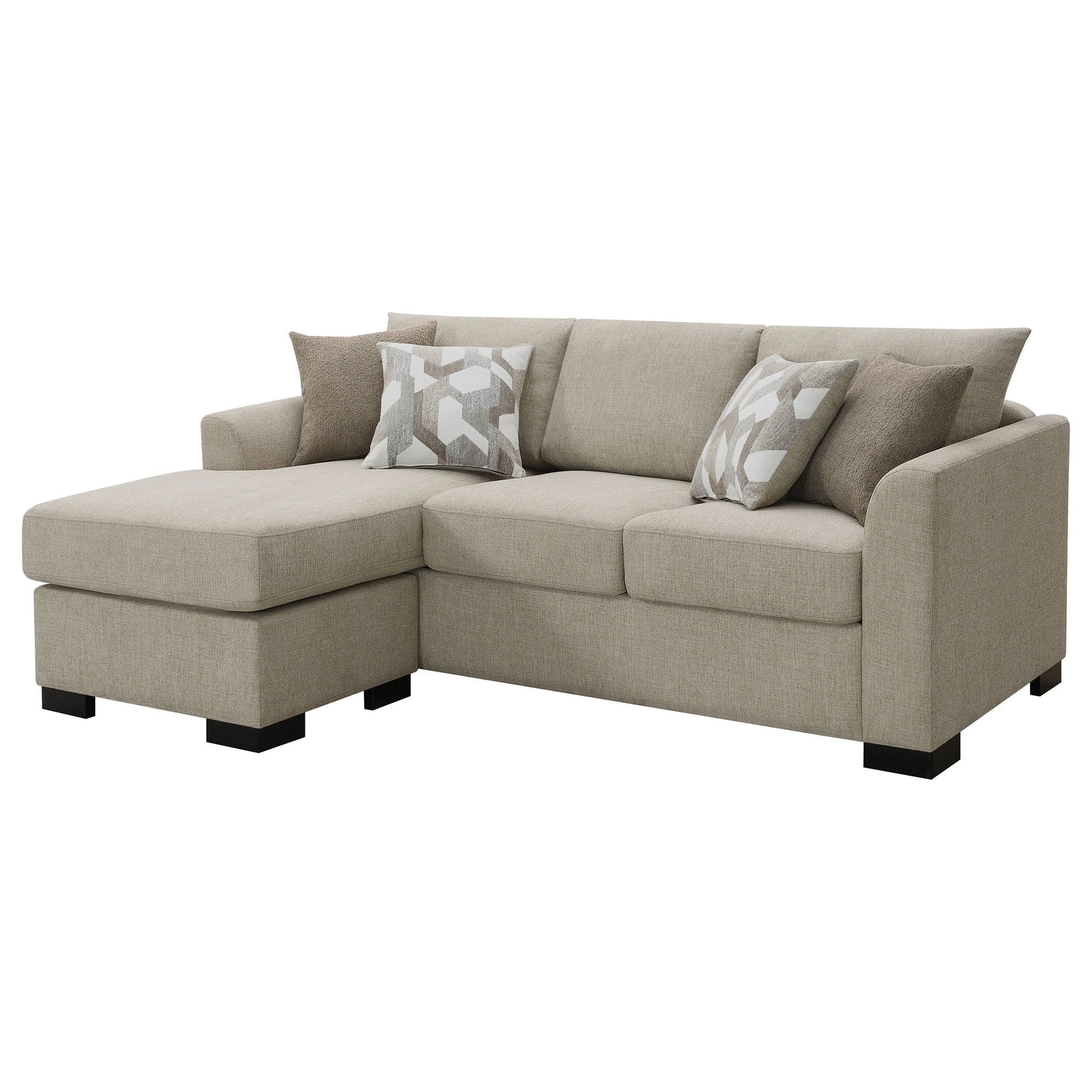Pacheco Sleeper Sectional Chaise Sofa beige fabric with black square legs on Tampa Home & Garden Store