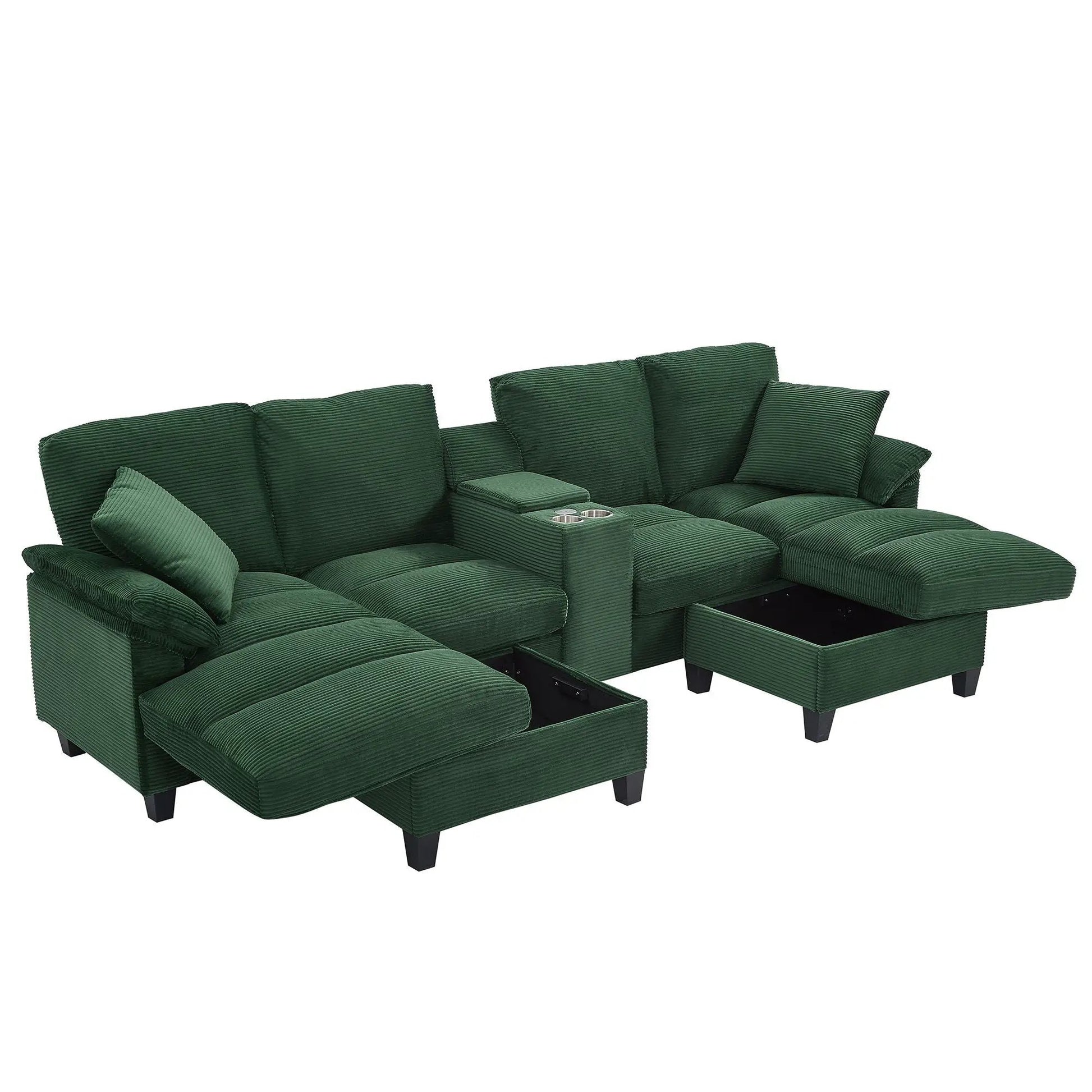 Modern U-Shaped Sectional Sofa With Storage Ottomans in green corduroy by Unique Piece Furniture on Tampa Home & Garden Store