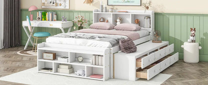 Bed With Bookcase Headboard and Under Bed Storage