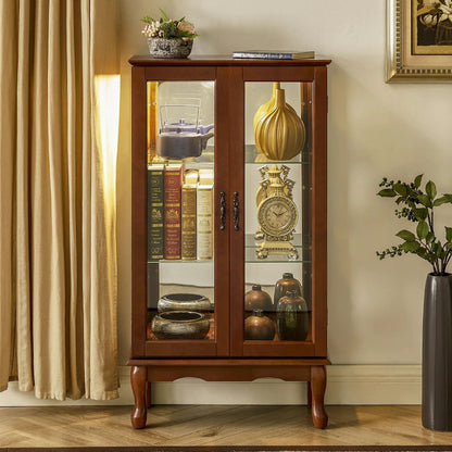 Curio cabinet by Unique Piece Furniture with glass doors, mirrored back, 3-tier display on Tampa Home & Garden Store