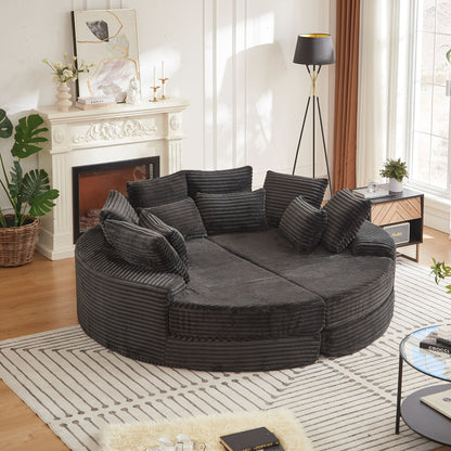 Round Oversized Sofa Bed with Throw Pillows