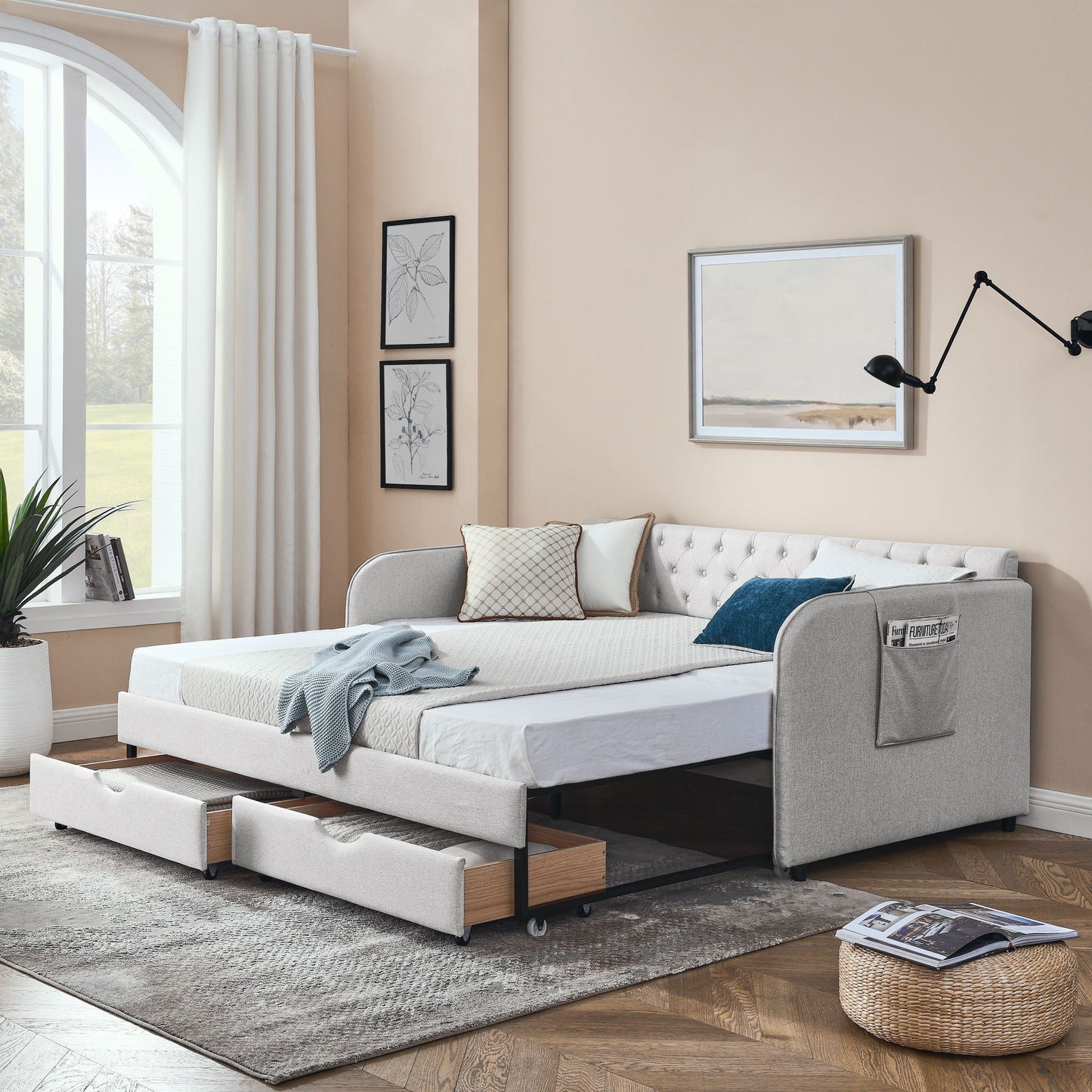 Modern Daybed with Trundle and Storage Drawers