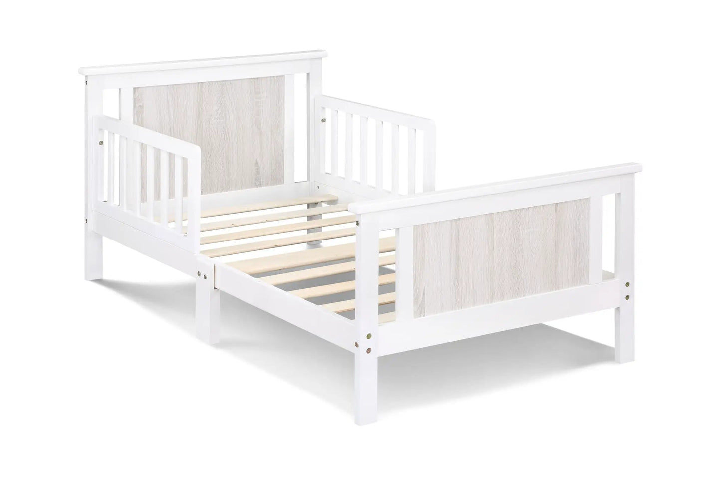 Connelly Reversible Panel Toddler Bed white finish with light wood accents Unique Piece on Tampa Home & Garden Store