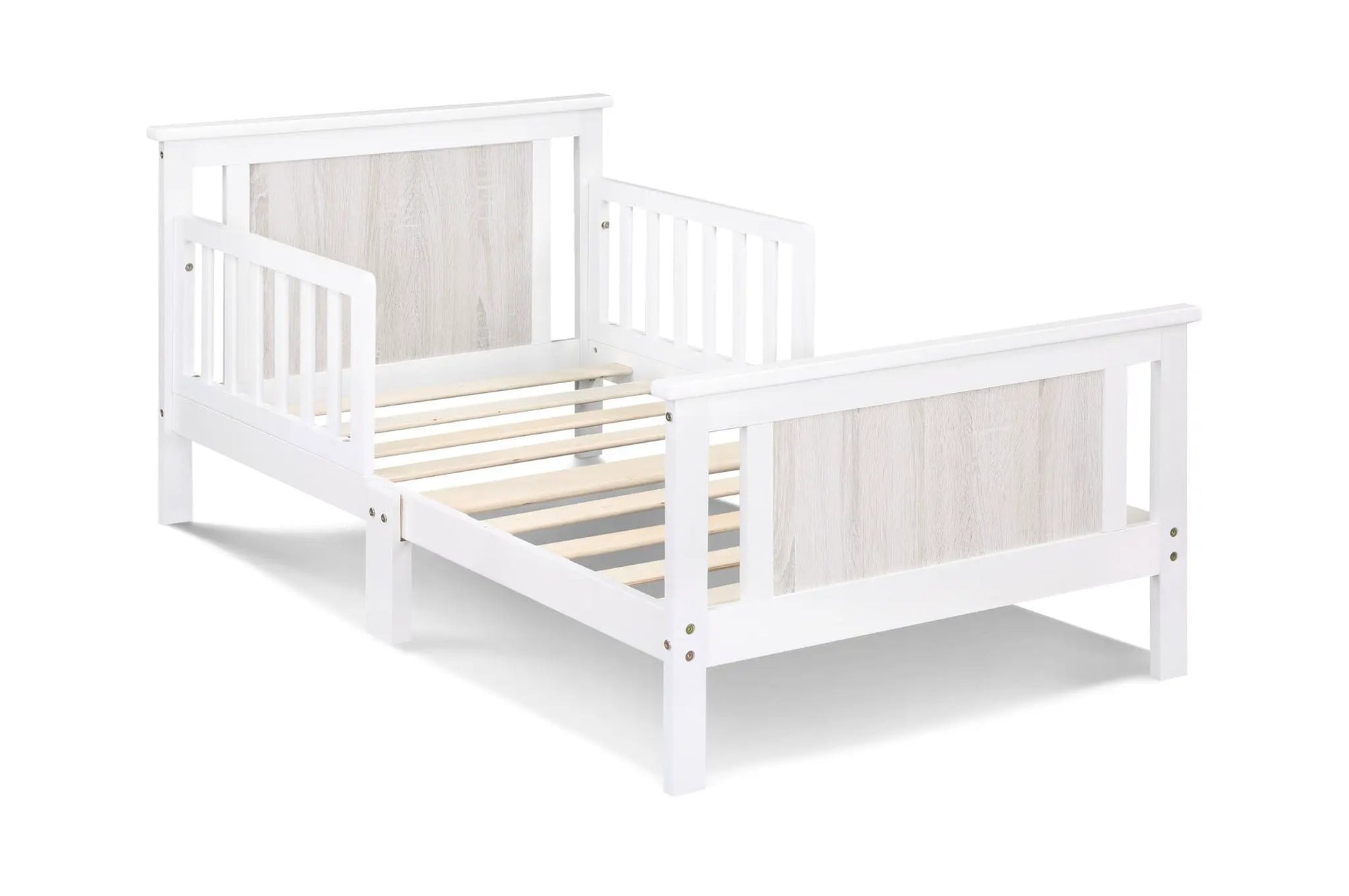 Connelly Reversible Panel Toddler Bed white finish with light wood accents Unique Piece on Tampa Home & Garden Store
