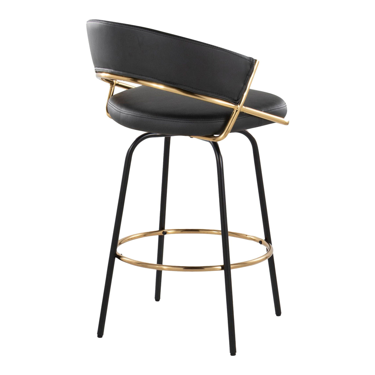 Jie fixed-height counter stool with swivel footrest, black upholstery, gold frame set of 2 on Tampa Home & Garden Store