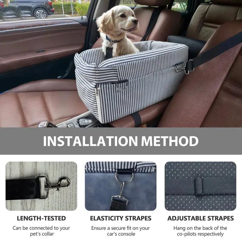Center Console Dog Car Seat for Small Dogs – striped carrier bed, Max & Rex Collection on Tampa Home & Garden Store