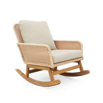 Contemporary minimalist wicker rocking chair with beige cushions by HouseOfZazla on Tampa Home & Garden Store
