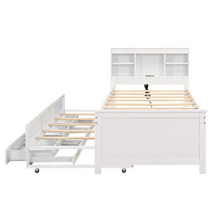 White HouseOfZazla platform bed with storage headboard, USB, trundle and 3 drawers on Tampa Home & Garden Store