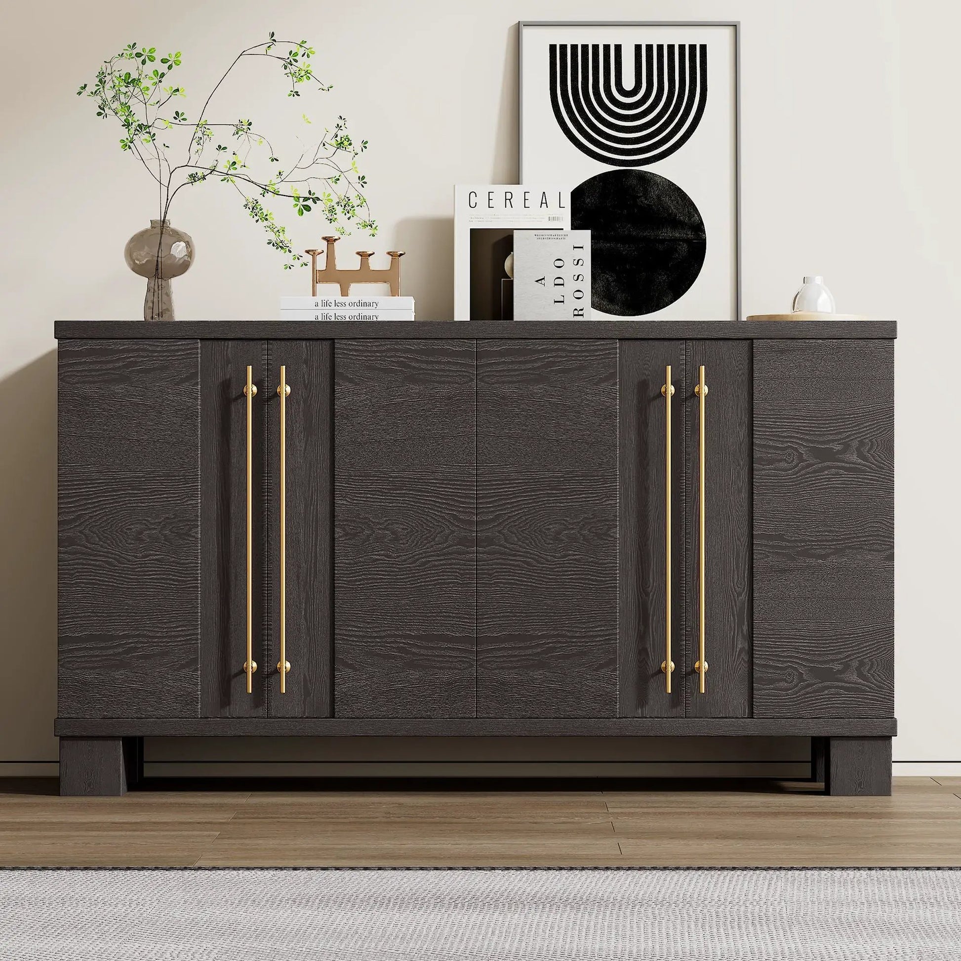 Sideboard With Adjustable Shelves in dark wood, gold hardware by Unique Piece Furniture on Tampa Home & Garden Store
