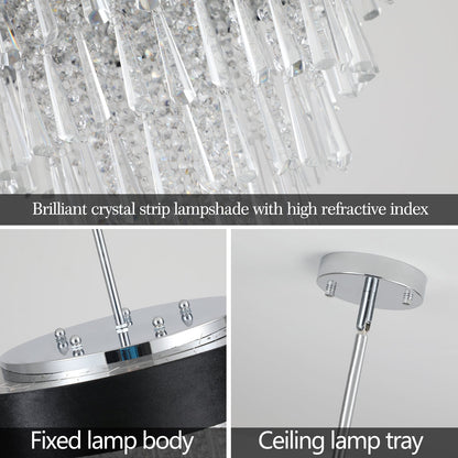 18-inch modern crystal chandelier with hanging prisms and chrome ceiling hardware on Tampa Home & Garden Store