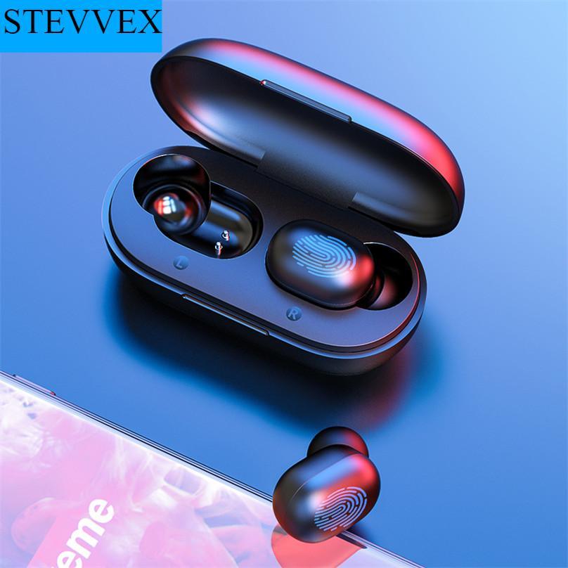 Stevvex fingerprint touch Bluetooth earphones charging case, black red gradient, 2 earbuds on Tampa Home & Garden Store