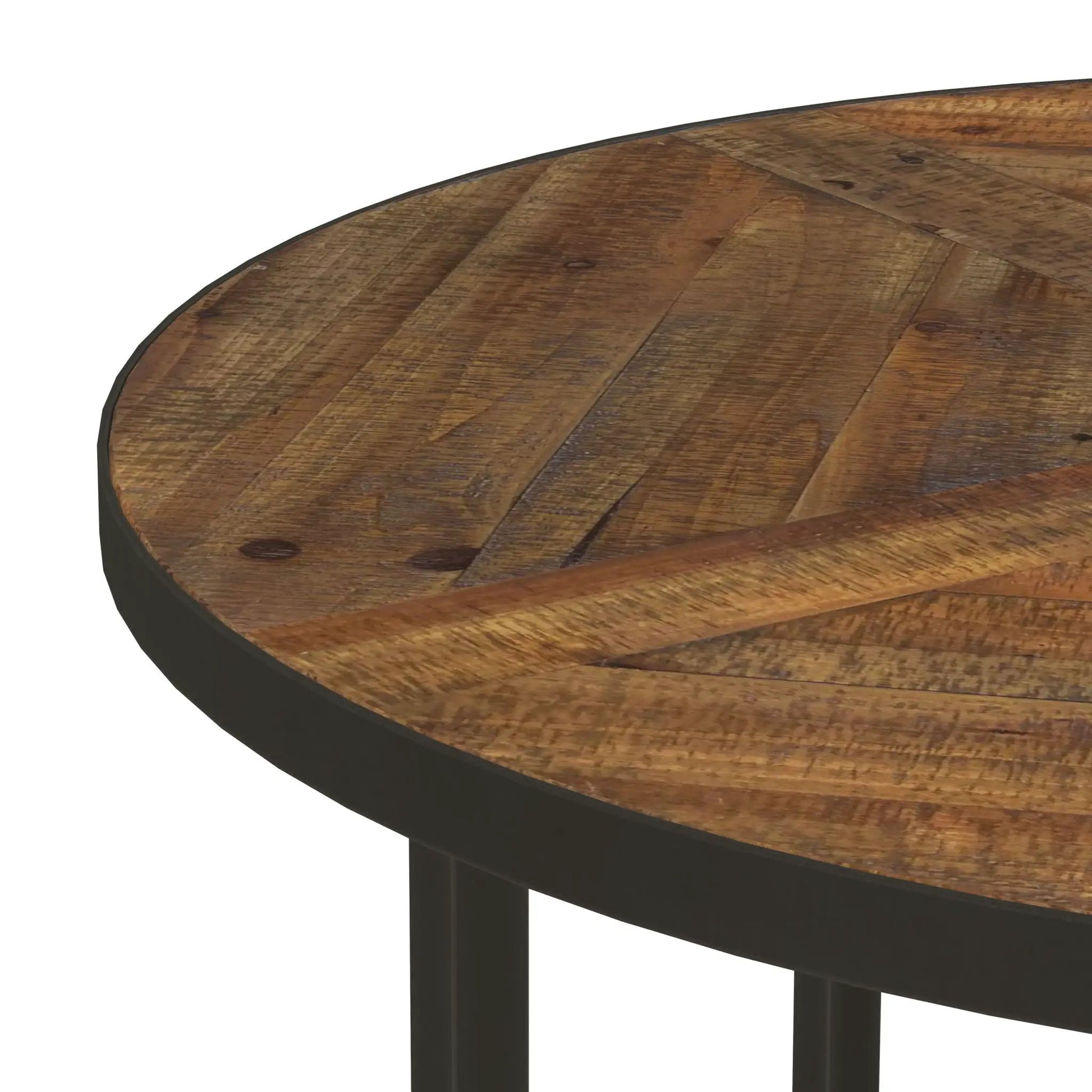Faro round table by Unique Piece Furniture, rustic wood top with black metal base on Tampa Home & Garden Store