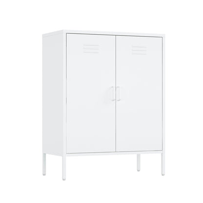Accent cabinet with adjustable shelves in white steel finish, two-door design by HouseOfZazla on Tampa Home & Garden Store
