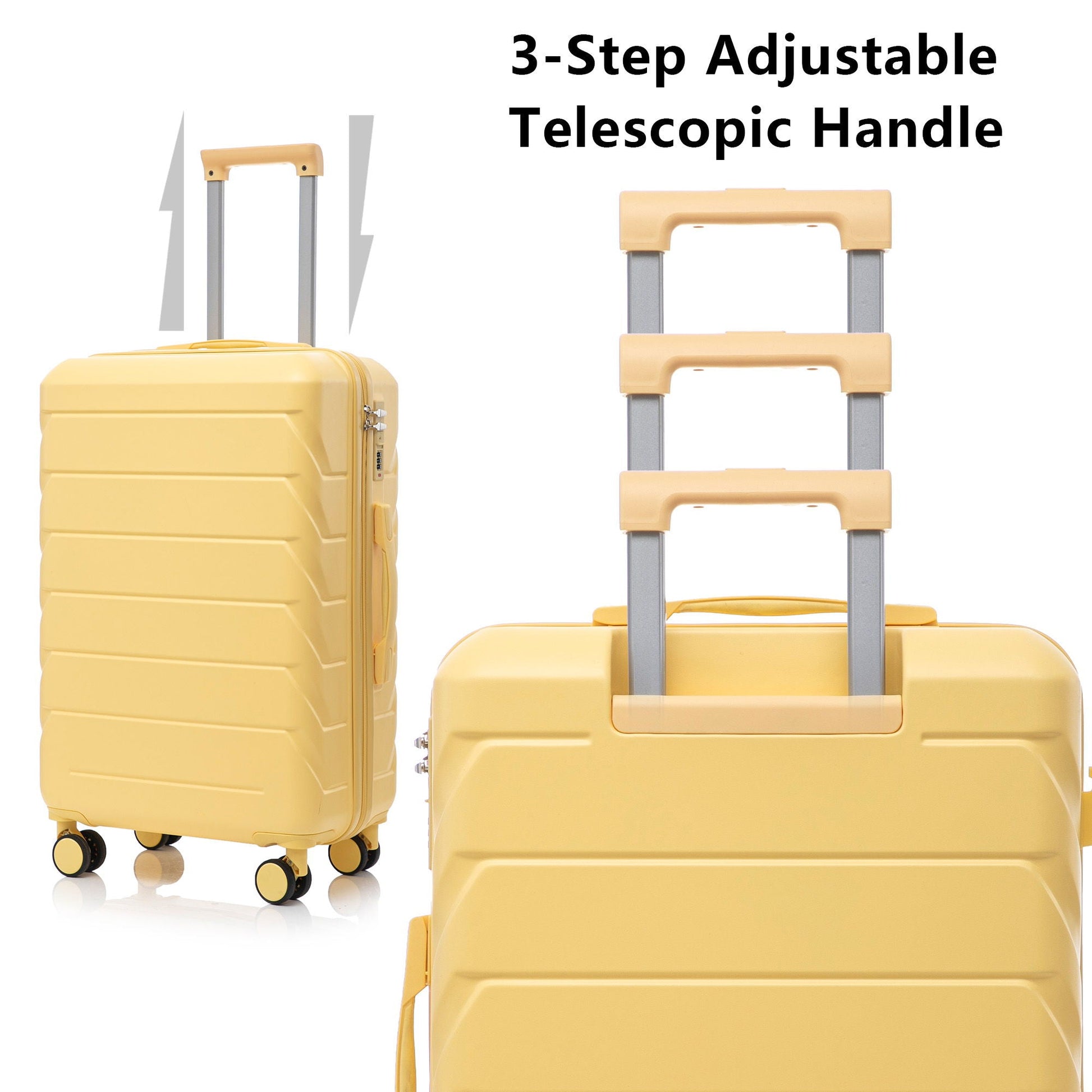 HouseOfZazla 3-piece yellow spinner luggage set with telescopic handles and combination lock on Tampa Home & Garden Store