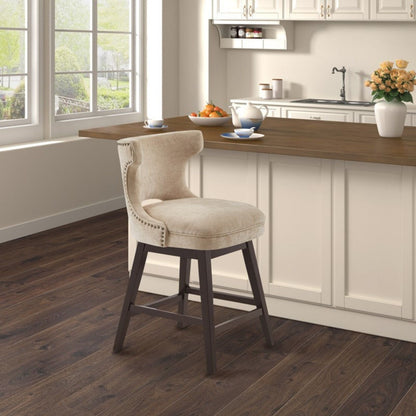 360 Degree Swivel Counter Stool beige fabric with dark wood legs by HouseOfZazla on Tampa Home & Garden Store