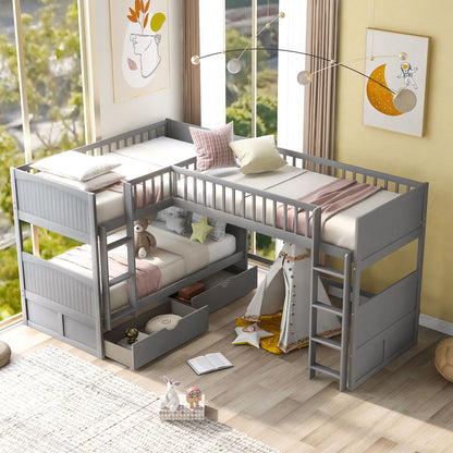 Bunk bed with loft by HouseOfZazla, gray finish, two under-bed drawers and ladder on Tampa Home & Garden Store