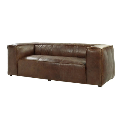 Brancaster grain leather sofa brown with stitched seams and padded arms stationary on Tampa Home & Garden Store